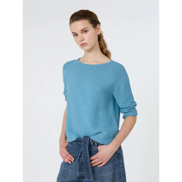 Max Mara Addotto Cotton Links Stitch Jumper in Light Blue | Sweaters | Coveti