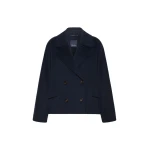 Max Mara Adele Wool Drap Pea Coat in Midnight Blue | Wool Coat | Coveti