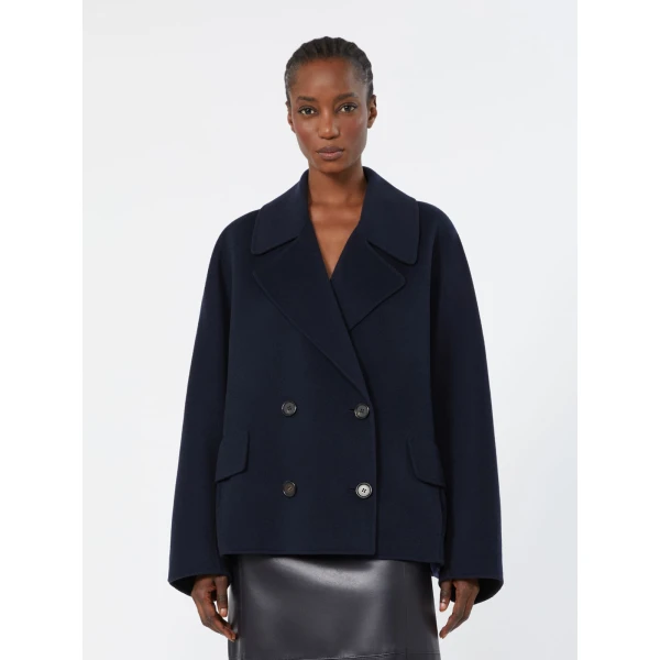 Max Mara Adele Wool Drap Pea Coat in Midnight Blue | Wool Coat | Coveti