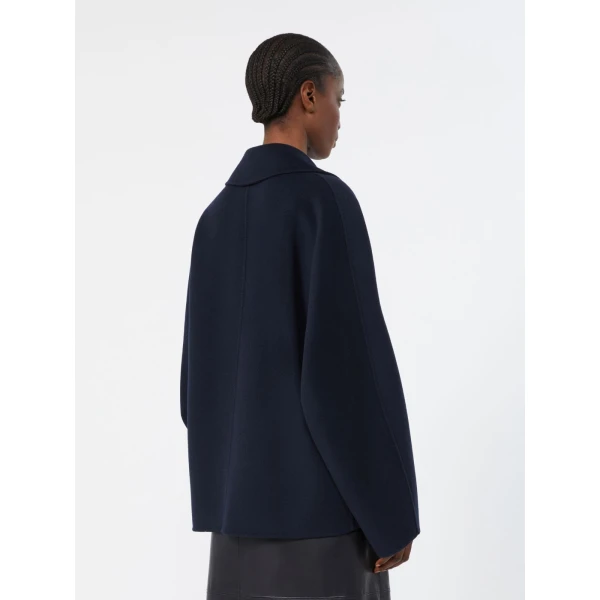 Max Mara Adele Wool Drap Pea Coat in Midnight Blue | Wool Coat | Coveti
