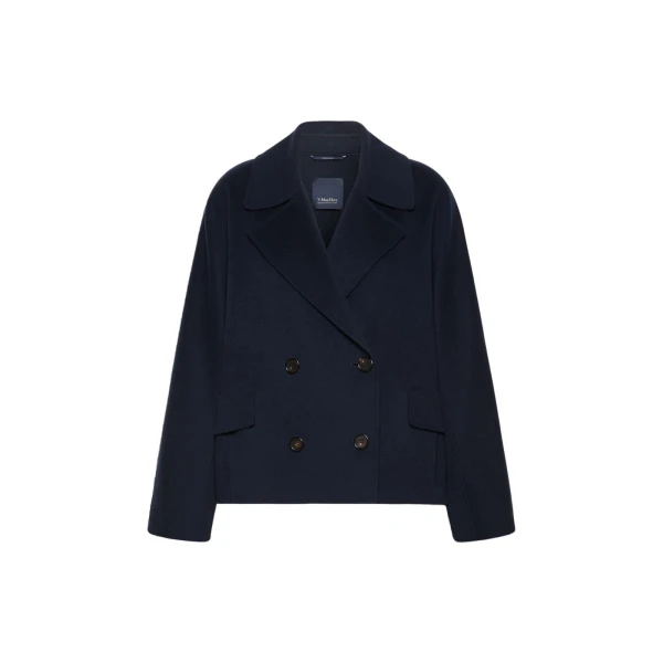 Max Mara Adele Wool Drap Pea Coat in Midnight Blue | Wool Coat | Coveti