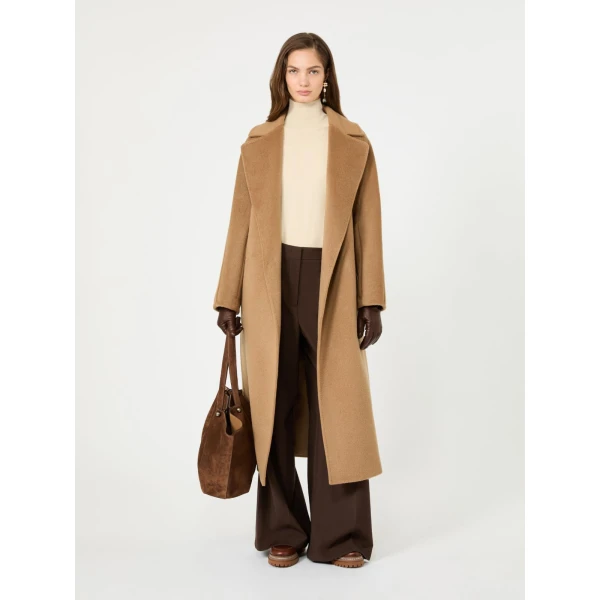 Max Mara Adelfi Wool Cloth Wide-Leg Trousers in Dark Brown | Wide leg pants | Coveti