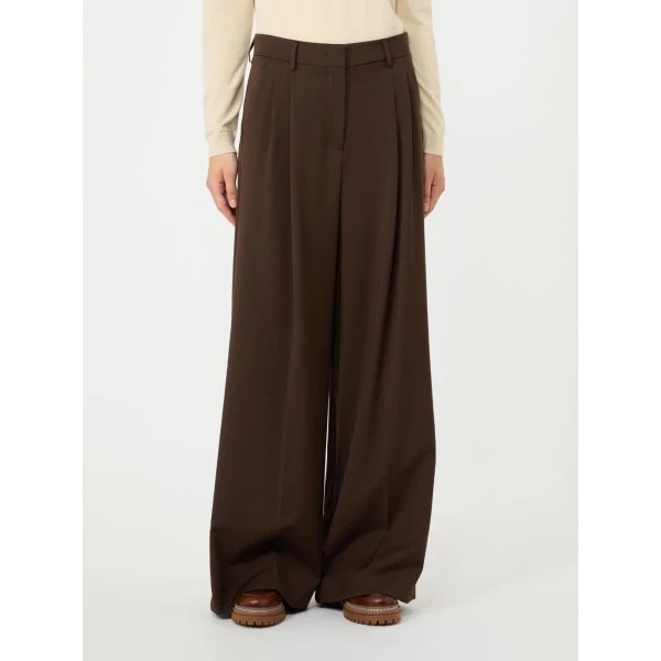 Max Mara Adelfi Wool Cloth Wide-Leg Trousers in Dark Brown | Wide leg pants | Coveti