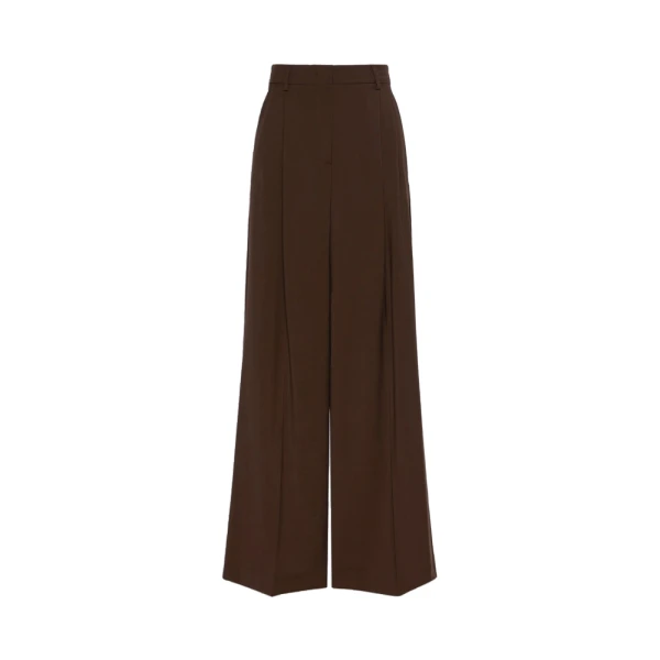 Max Mara Adelfi Wool Cloth Wide-Leg Trousers in Dark Brown | Wide leg pants | Coveti