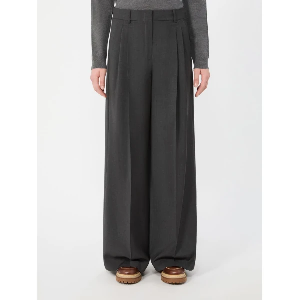 Max Mara Adelfi Wool Cloth Wide-Leg Trousers in Dark Grey | Wide leg pants | Coveti