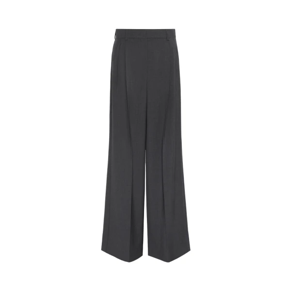 Adelfi Wool Cloth Wide-Leg Trousers in Dark Grey