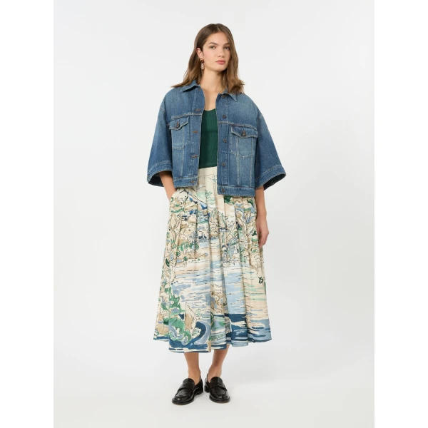 Max Mara Adepto Pleated Printed Poplin Skirt in Light Blue | Pleated Skirts | Coveti