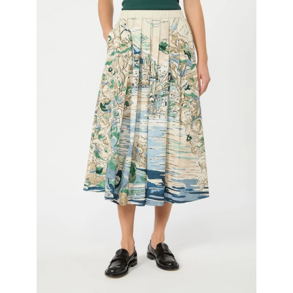 Max Mara Adepto Pleated Printed Poplin Skirt in Light Blue | Pleated Skirts | Coveti