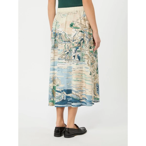 Max Mara Adepto Pleated Printed Poplin Skirt in Light Blue | Pleated Skirts | Coveti