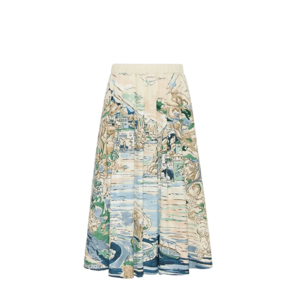 Max Mara Adepto Pleated Printed Poplin Skirt in Light Blue | Pleated Skirts | Coveti