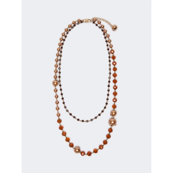 Max Mara Aderire Double Strand Beaded Necklace in Gold | Necklace | Coveti