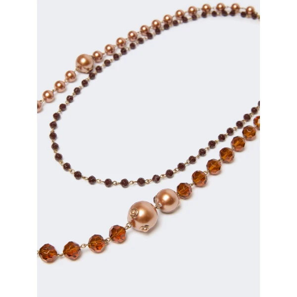 Max Mara Aderire Double Strand Beaded Necklace in Gold | Necklace | Coveti