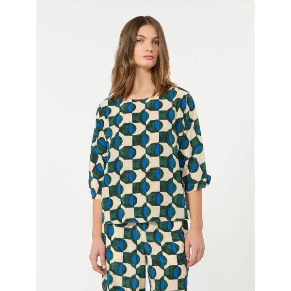 Max Mara Adone Printed Silk Crepe de Chine Blouse in Dark Green | Blouse | Coveti