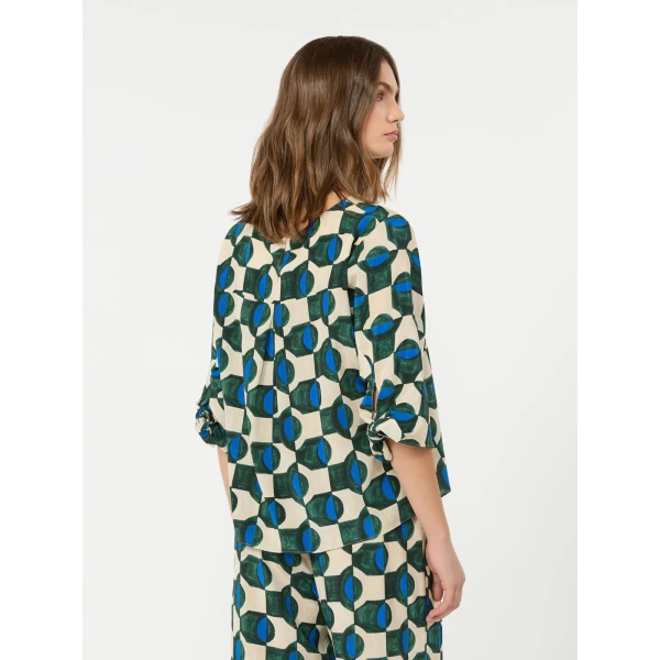 Max Mara Adone Printed Silk Crepe de Chine Blouse in Dark Green | Blouse | Coveti