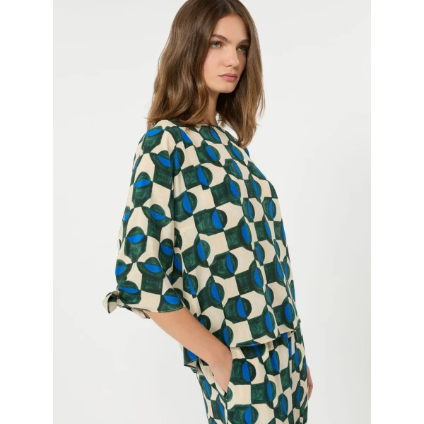 Max Mara Adone Printed Silk Crepe de Chine Blouse in Dark Green | Blouse | Coveti