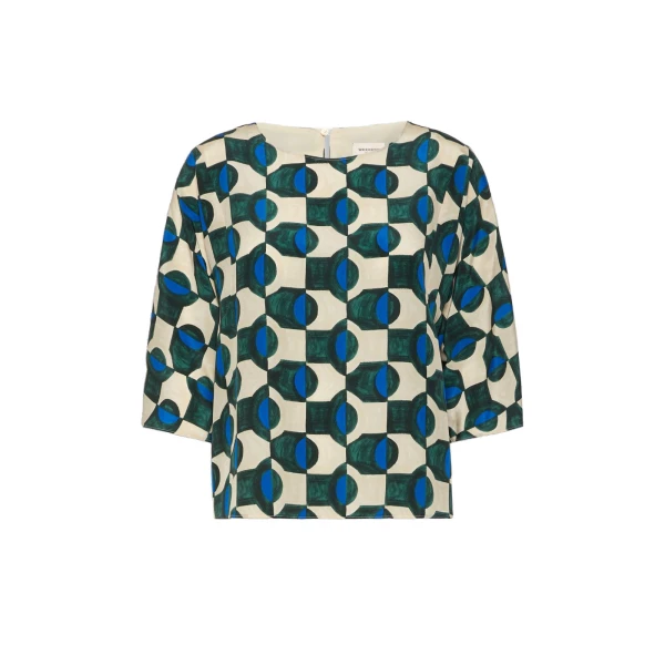 Adone Printed Silk Crepe de Chine Blouse in Dark Green