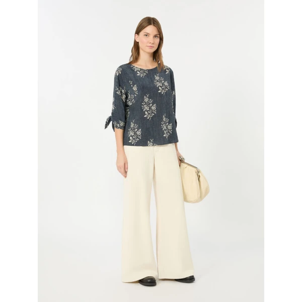 Max Mara Adone Printed Silk Crepe de Chine Blouse in Navy | Blouse | Coveti
