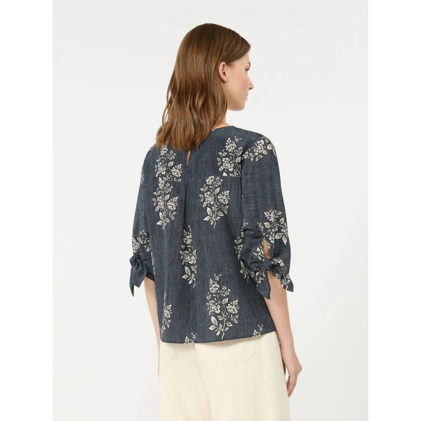 Max Mara Adone Printed Silk Crepe de Chine Blouse in Navy | Blouse | Coveti