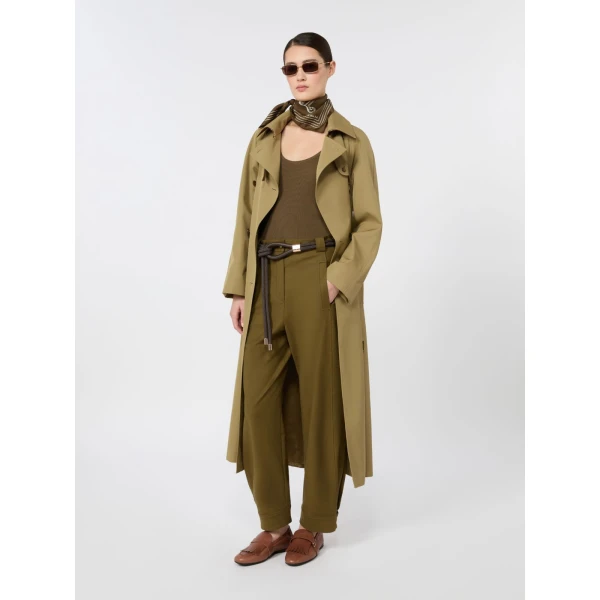 Max Mara Adorni Stretch Cotton Canvas Trousers in Khaki | Wide leg pants | Coveti
