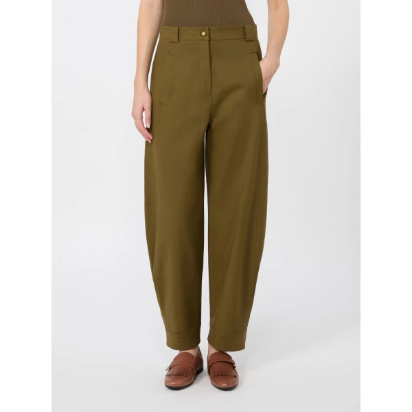 Max Mara Adorni Stretch Cotton Canvas Trousers in Khaki | Wide leg pants | Coveti