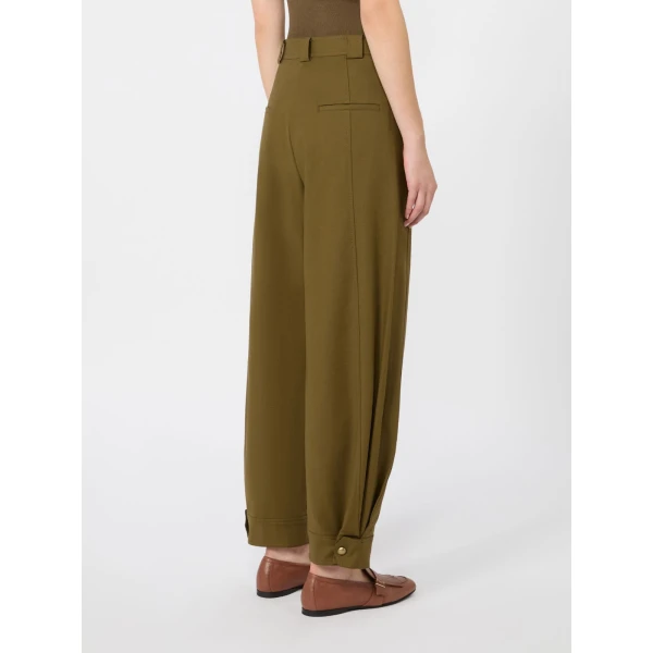 Max Mara Adorni Stretch Cotton Canvas Trousers in Khaki | Wide leg pants | Coveti