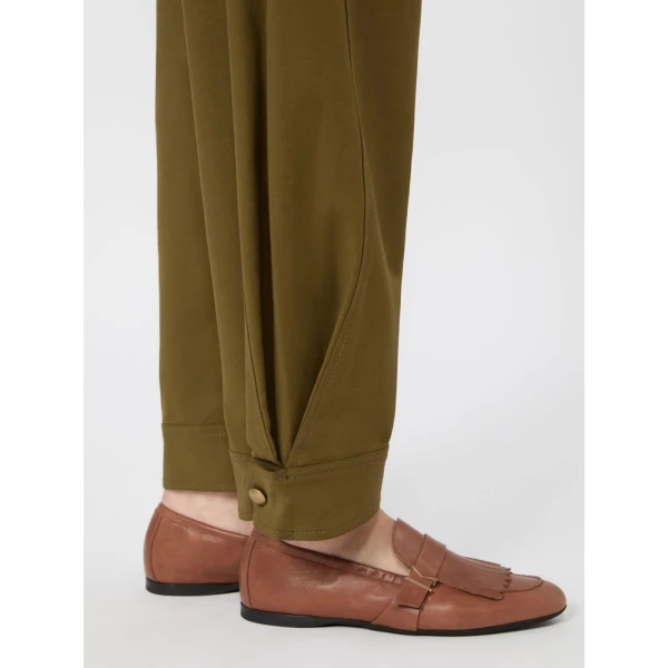 Max Mara Adorni Stretch Cotton Canvas Trousers in Khaki | Wide leg pants | Coveti