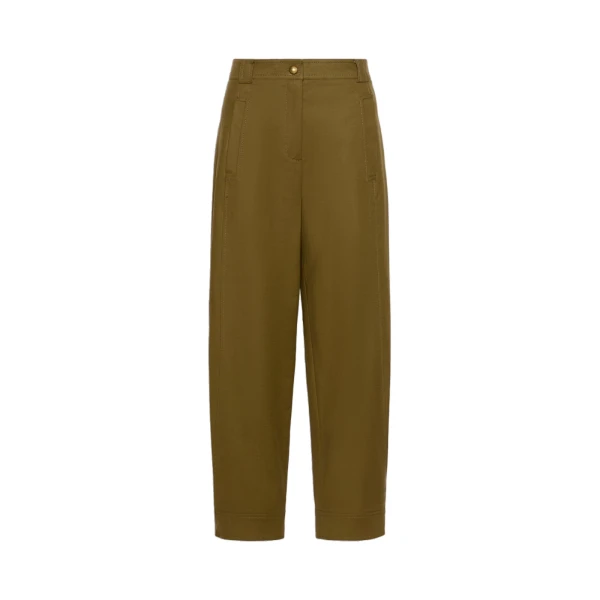 Max Mara Adorni Stretch Cotton Canvas Trousers in Khaki | Wide leg pants | Coveti