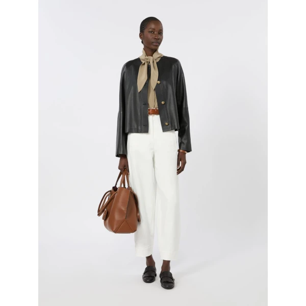 Max Mara Adorni Stretch Cotton Canvas Trousers in White | Wide leg pants | Coveti