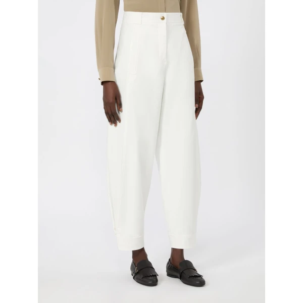 Max Mara Adorni Stretch Cotton Canvas Trousers in White | Wide leg pants | Coveti