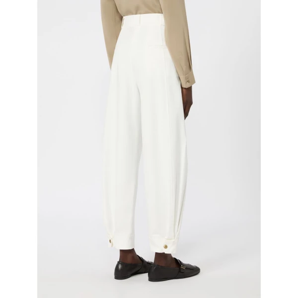 Max Mara Adorni Stretch Cotton Canvas Trousers in White | Wide leg pants | Coveti