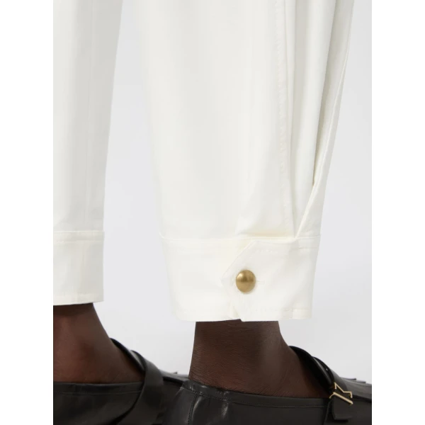 Max Mara Adorni Stretch Cotton Canvas Trousers in White | Wide leg pants | Coveti