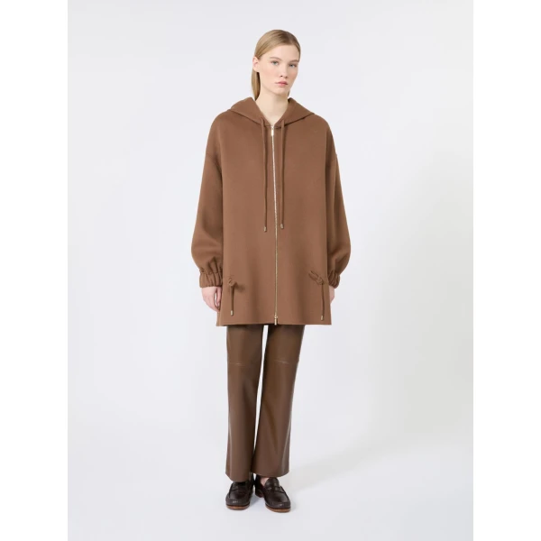 Max Mara Adriana Hooded Wool Drawstring Coat in Hazelnut Brown | Wool Coat | Coveti