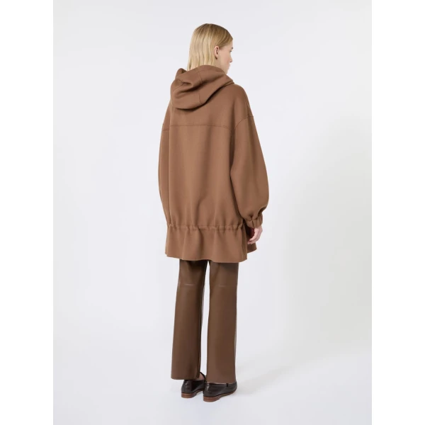 Max Mara Adriana Hooded Wool Drawstring Coat in Hazelnut Brown | Wool Coat | Coveti