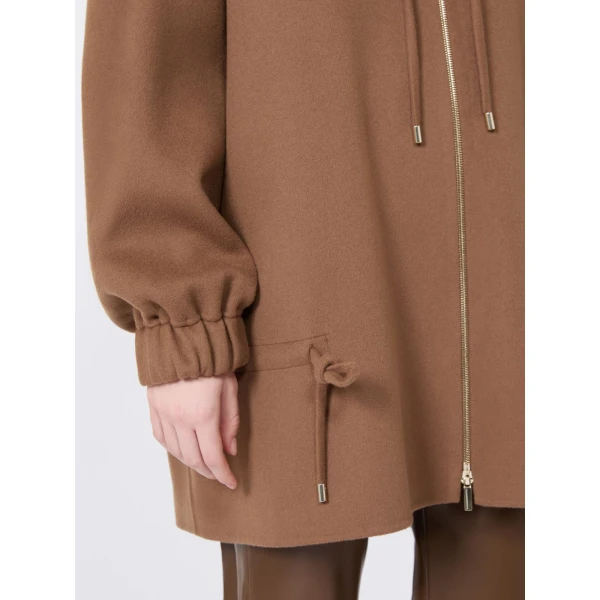 Max Mara Adriana Hooded Wool Drawstring Coat in Hazelnut Brown | Wool Coat | Coveti