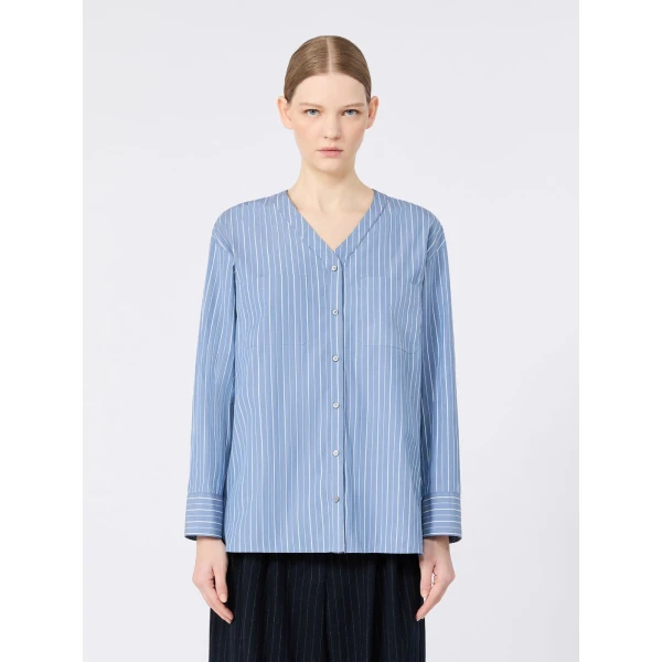 Max Mara Adriene Striped Cotton Poplin Shirt in Light Blue | Shirts | Coveti