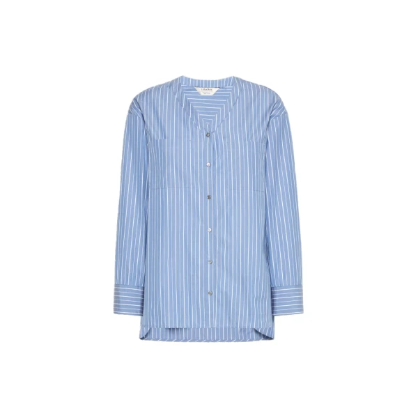Max Mara Adriene Striped Cotton Poplin Shirt in Light Blue | Shirts | Coveti