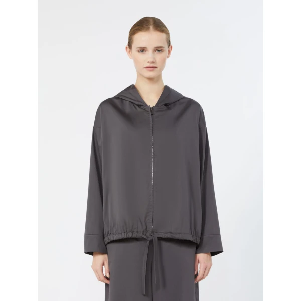Max Mara Adua Hooded Cotton Satin Blouse in Dark Grey | Blouse | Coveti