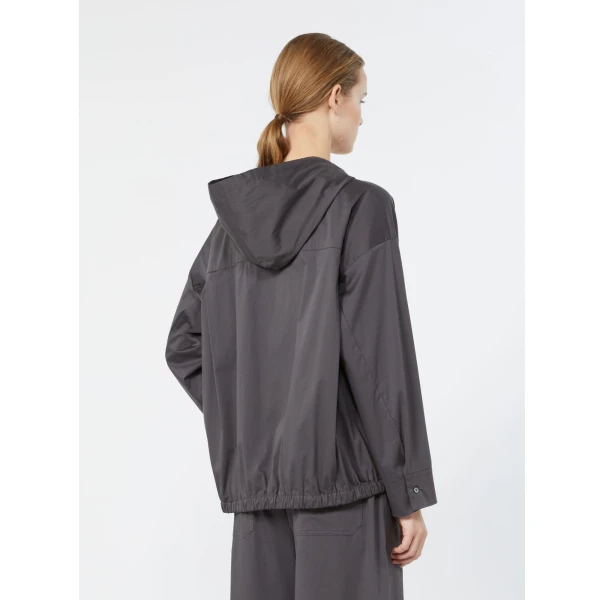 Max Mara Adua Hooded Cotton Satin Blouse in Dark Grey | Blouse | Coveti