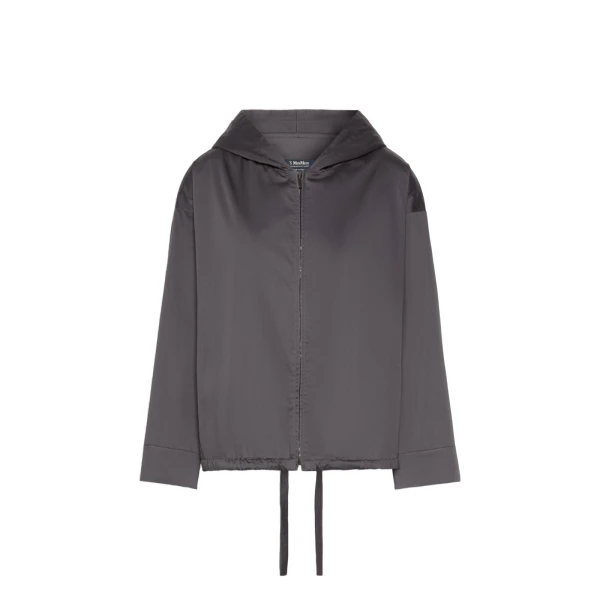 Max Mara Adua Hooded Cotton Satin Blouse in Dark Grey | Blouse | Coveti