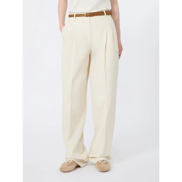 Max Mara Adunco Cotton Crepe Trousers in Ivory | Wide leg pants | Coveti
