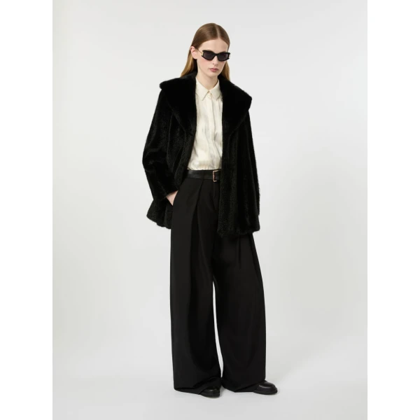 Max Mara Aere Wool Twill Wide-Leg Trousers in Black | Wide leg pants | Coveti