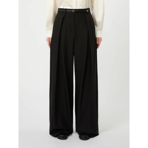 Max Mara Aere Wool Twill Wide-Leg Trousers in Black | Wide leg pants | Coveti
