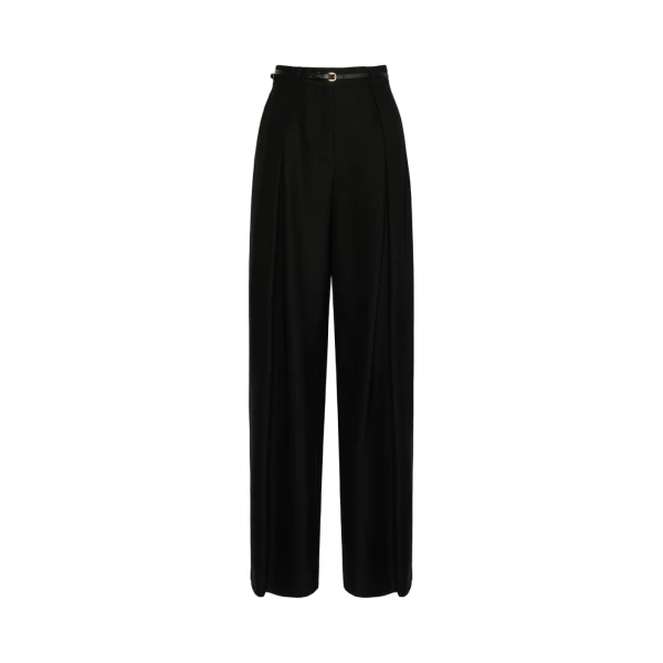 Max Mara Aere Wool Twill Wide-Leg Trousers in Black | Wide leg pants | Coveti