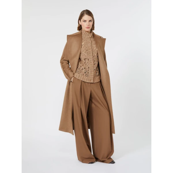Max Mara Aere Wool Twill Wide-Leg Trousers in Tobacco | Wide leg pants | Coveti