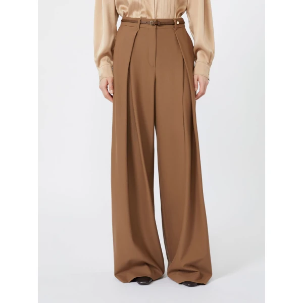 Max Mara Aere Wool Twill Wide-Leg Trousers in Tobacco | Wide leg pants | Coveti
