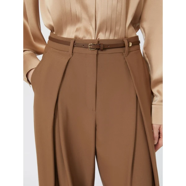Max Mara Aere Wool Twill Wide-Leg Trousers in Tobacco | Wide leg pants | Coveti