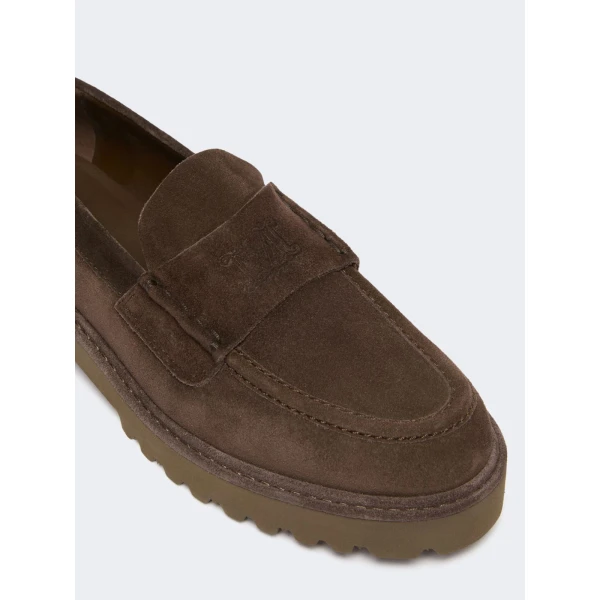 Max Mara Afelio Suede Chunky Loafers in Dark Brown | Loafers | Coveti