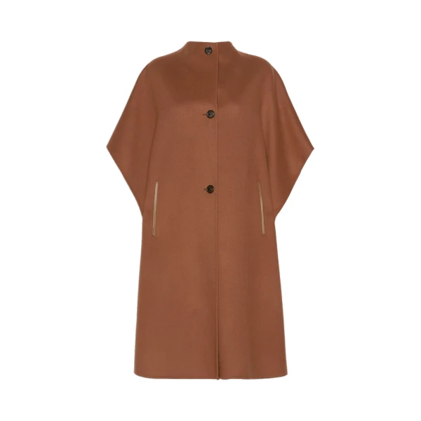 Affari Pure Wool Long Cape in Dark Brown