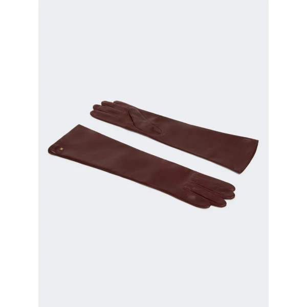 Max Mara Afidee Long Nappa Leather Gloves in Bordeaux | Gloves | Coveti