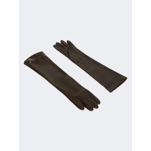 Max Mara Afidee Long Nappa Leather Gloves in Dark Brown | Gloves | Coveti